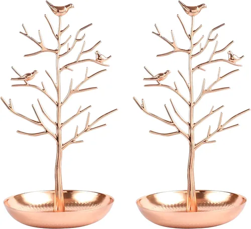 Vista 2 de AUTODECO 3 piezas de organizador de árbol de joyería retro para collares y aretes, soporte de árbol, joyería, árbol, gran regalo para mujeres
