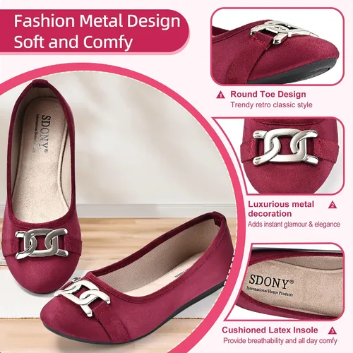 Vista 3 de Zapatos de ballet para mujer, cómodos zapatos planos casuales para caminar, conducir, elegantes