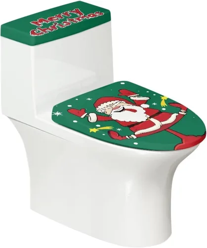 Vista 23 de Tapa de inodoro y tapa de tanque de cane Candy - Estampado de copo de nieve, elastano elástico lavable, decoración de Año Nuevo