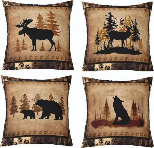 Vista 42 de Feelyou Fundas de Almohada Decorativas de León 16"x16" Juego de 4 Funda de Cojín Suave de Tigre Decoración de Lobo Funda de Almohada de Leopardo