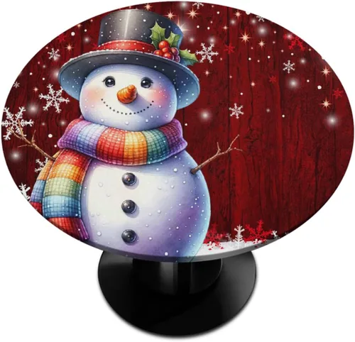 Vista 33 de Pardick Mantel redondo ajustable para decoración de Navidad, mantel circular rojo con elástico, lavable, para exteriores, cocina, fiesta, patio
