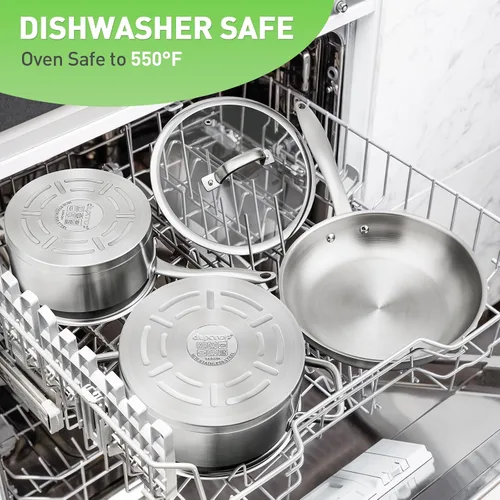 Vista 6 de Duxtop Juego Profesional de Ollas y Sartenes de Acero Inoxidable, Juego de 17 Piezas de Utensilios de Cocina de Inducción, Tecnología de Unión por