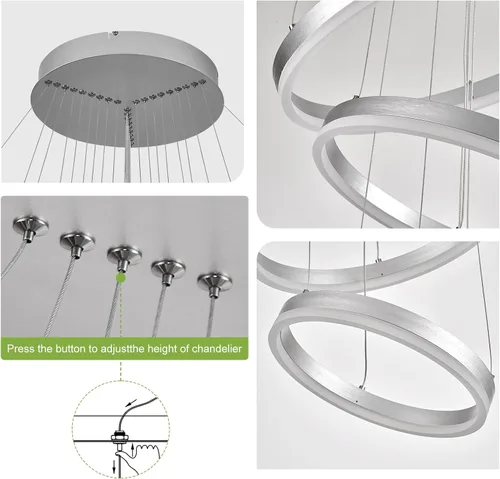 Vista 25 de Benkut Lámpara de Araña de Anillo LED Moderna Negra para Comedor, Lámpara de Araña de Techo Circular Empotrada Regulable con Control Remoto