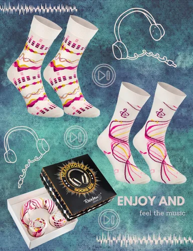 Vista 2 de Rainbow Socks Caja de calcetines para auriculares - 2 pares de calcetines que parecen auriculares - Un regalo para un musitiano, amante de la música