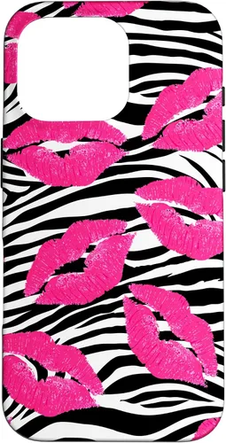 Vista 20 de Funda con estampado de labios de cebra rosa intenso y negro para iPhone 16 McBling