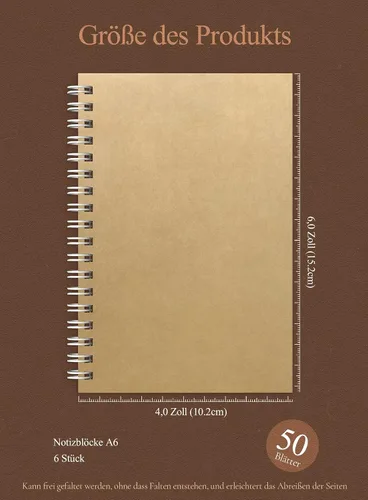 Vista 2 de Spirale Notizblock A6 Kraft Cover Notizblock Klein Liniert 6 Stück Spirale Notizbuch A6 50 Blatt Pro Block Notizblock with Spiralbindung Mini