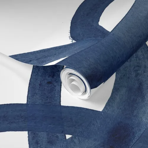 Vista 2 de Muestra de papel tapiz extraíble, círculos extra grandes, pintura blanca y azul marino, papel pintado previamente pegado Spoonflower