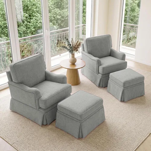 Vista 14 de Silla decorativa giratoria con otomana de almacenamiento, gris a rayas