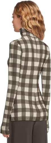 Vista 4 de Norma Kamali Camiseta de manga larga ajustada para mujer Caja de corteza a cuadros