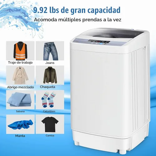 Vista 4 de COSTWAY Lavadora portátil, capacidad de 12 libras, lavadora completamente automática con 10 programas de lavado, pantalla LED, 8 niveles de agua