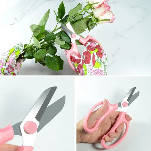 Vista 6 de 5 piezas de herramientas de espina de rosa con hojas de rosa con tijeras de podar de rosas y guantes de rosa de jardín rosa1