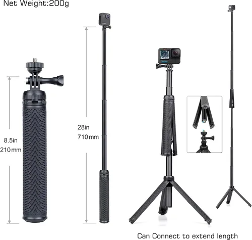 Vista 4 de GEPULY - Trípode impermeable de aluminio para cámara y teléfono For Insta360 DJI AKASO 316 Stainless Steel 8.5"-28"Diving Monopod Twist-Lock