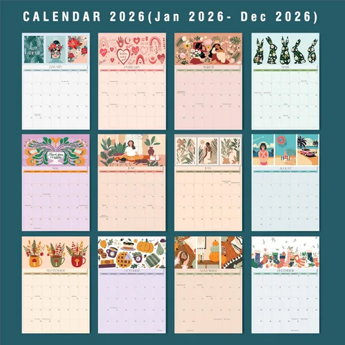 Vista 4 de Calendario de pared 2026, planificador de 12 meses de enero de 2026 a diciembre de 2026, encuadernado en espiral para oficina, hogar, familia