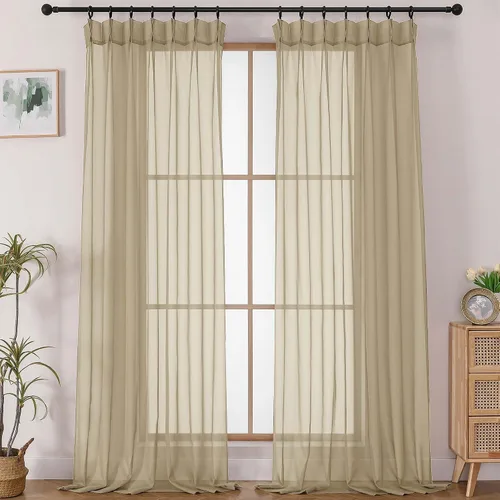 Vista 20 de OWENIE - Cortinas semitraslúcidas con plisado de pellizco blanco de 96 pulgadas de largo para dormitorio y sala de estar, cortinas modernas de aire