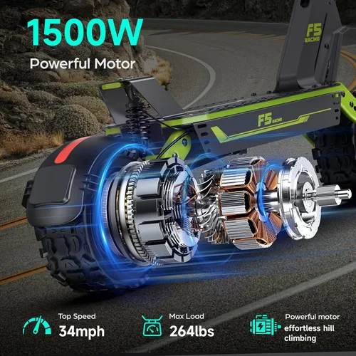 Vista 3 de Scooter eléctrico de 1500 W para adultos con 43 millas y 34 mph 2-Verde