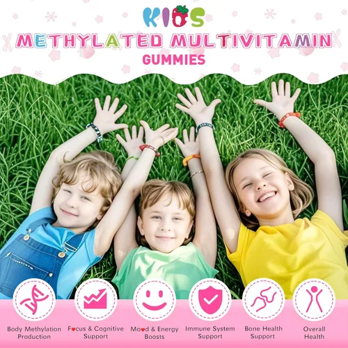 Vista 4 de Multivitamínico metilado para niños, masticable y liposomal, glicinato de magnesio, 400 mg, gomitas, inmune y cerebro, músculo y relajación