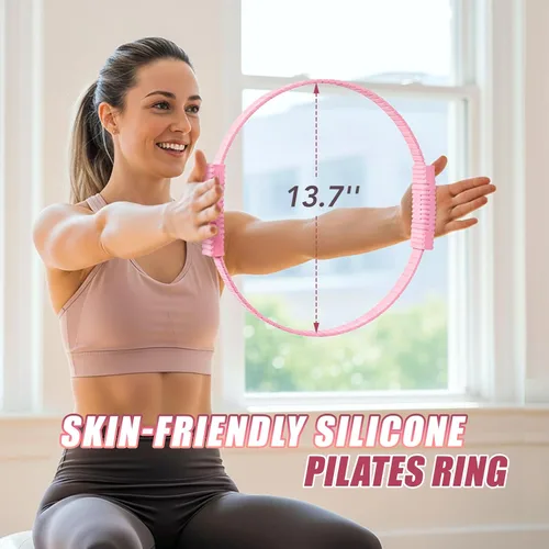 Vista 2 de ALongSong Kit de pilates para mujer, anillo de pilates de silicona de 13.7 pulgadas con 5 bandas de resistencia, 1 pelota de yoga, 1 bloque de yoga
