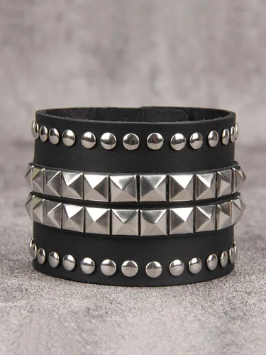 Vista 8 de Jeilwiy Pulseras de cuero punk para hombres, pulseras hechas a mano, brazalete ancho, joyería trenzada, color negro y marrón, ajustable, regalos