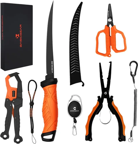 Vista 9 de BasicGear Juego de herramientas de pesca - Alicates de 7 pulgadas, pinza de labio de pez de 9.5 pulgadas, tijeras de 4.5 pulgadas, cuchillo
