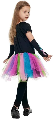 Vista 5 de Snailify Disfraz de calavera colorida para niñas, bonito vestido de Halloween para fiesta de cosplay