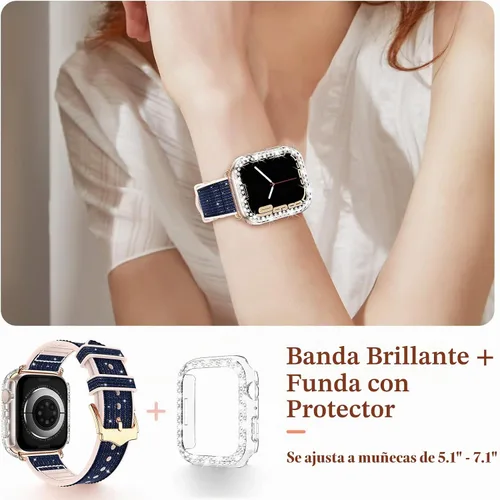 Vista 7 de Goton Bling - Correa de silicona brillante compatible con Apple Watch de 1.772 pulgadas (45mm) con protector de borde [sin vidrio], correa que