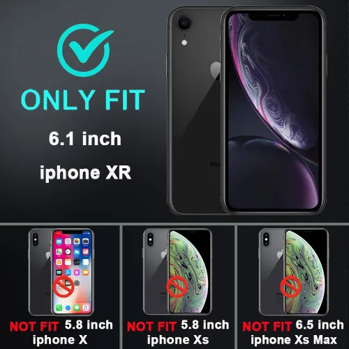 Vista 2 de Funda para iPhone XR con 2 protectores de pantalla de vidrio templado, grado militar 3 en 1, resistente a prueba de golpes, a prueba de caídas