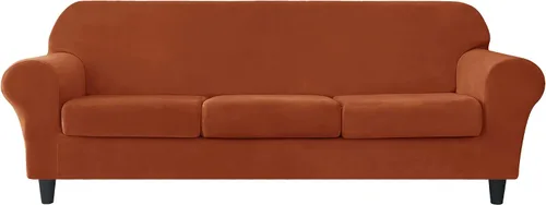 Vista 14 de CONRUSER Funda elástica para sofá, funda de terciopelo suave para sofá de un solo asiento con funda de cojín, protector de muebles (beige, talla S)