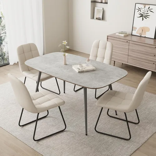 Vista 12 de HIPIHOM Mesa de comedor moderna de granja de 47.2 pulgadas, mesa de comedor rectangular de madera con patas de metal para 4 personas para comedor
