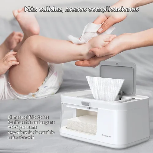 Vista 7 de Calentador de toallitas para bebés con luz LED y ventana de visión transparente, ajustable de 95 ℉ a 131 ℉, cable de enchufe de 4.9 ft