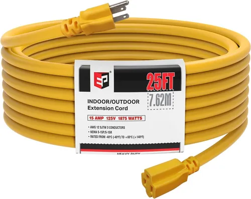 Vista 47 de EP 50 Ft Heavy Duty Outdoor Extension Cord, 12/3 SJTW Black 3-Prong Negro