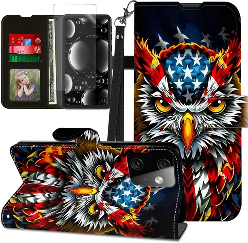 Vista 360 de Funda para Motorola Edge 2022 con protector de pantalla, soporte y tarjetero y correa para la muñeca, funda magnética para Moto Edge 2022 5G UW Lobo