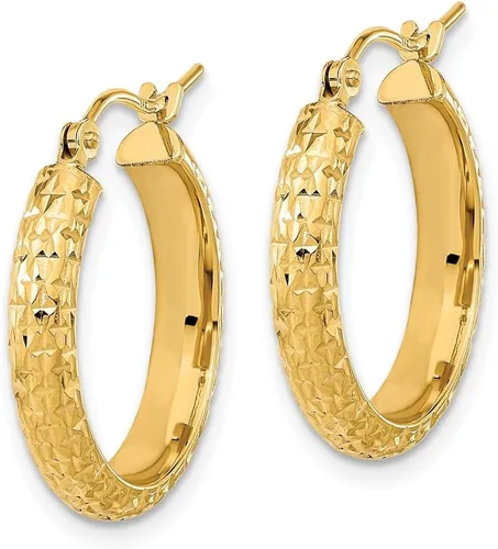 Vista 3 de FJC Finejewelers Pendientes de aro de oro amarillo pulido y texturizado de 14 kt de corte brillante, 0.787 x 0.787 in, Metal, no conocido