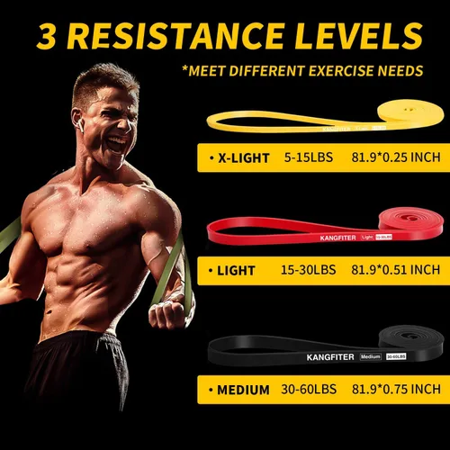 Vista 2 de KANGFITER Bandas de resistencia para entrenamiento, bandas de dominadas para hombres y mujeres, juego de bandas de resistencia gruesas y pesadas