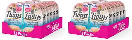 Vista 10 de INABA Gemelos para gatos, guarniciones/copas, 1.23 onzas por porción, 12 porciones, receta de pollo