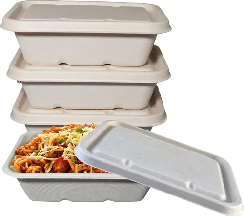 Vista 9 de EcoQuality Cuencos desechables de 22 onzas con tapas de fibra, cuencos rectangulares de papel biodegradable de fibra de caña de azúcar compostable
