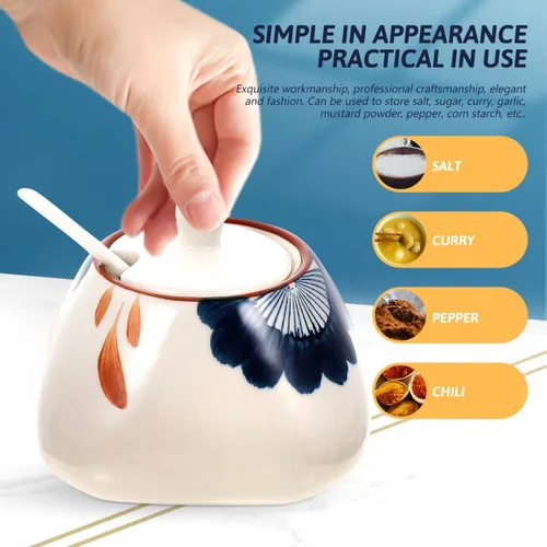 Vista 4 de Zerodeko Azucarero con tapa y cuchara, azucarero japonés, recipiente multifuncional para especias de cocina para almacenamiento de salsa de sal