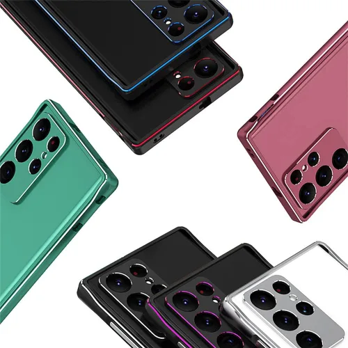 Vista 3 de Funda de metal de doble color compatible con Samsung Galaxy S22 Ultra (6.8 pulgadas), marco de parachoques de aleación de aluminio premium de lujo a