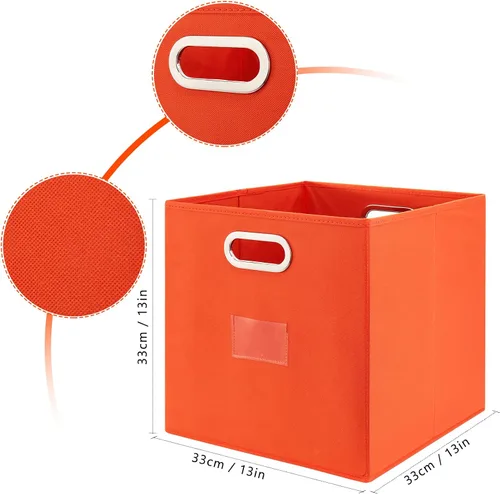 Vista 3 de Juego de 4 contenedores plegables de almacenamiento de tela con asas de metal dobles para organizar ropa, juguetes, toallas de 13 x 13 x 13 pulgadas