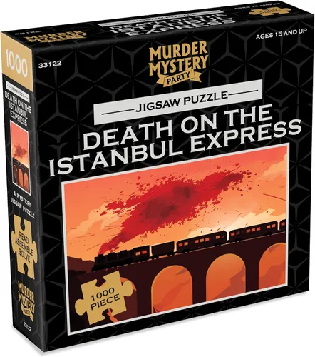 Vista 2 de Murder Mystery Party Rompecabezas misterioso clásico, Muerte en el Expreso de Estambul, rompecabezas de 1000 piezas, naranja