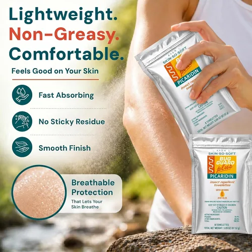 Vista 6 de Avon Skin Suave Bug Guard + Picaridin toallitas 8 unidades (paquete de 2) Skin So Soft Bug Guard, DEET-Free Repellent Wipes with Vitamin E & Aloe