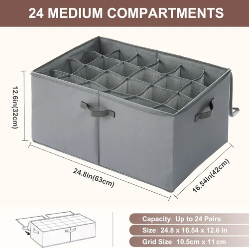 Vista 3 de Organizador de zapatos de 24 celdas para armario (paquete de 2) Cajas de almacenamiento grandes de tela plegables con cubierta transparente Se