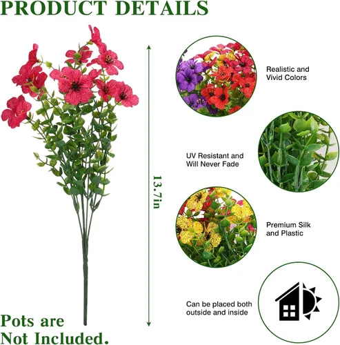 Vista 2 de CEWOR - 12 paquetes de flores artificiales para interior y exterior, margarita de seda falsa con hojas de eucalipto, flor artificial para maceta