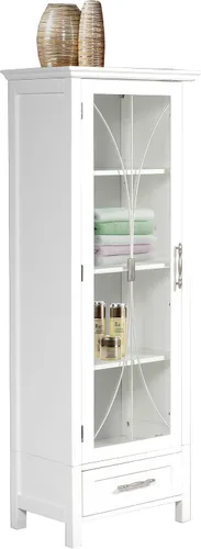Vista 8 de Teamson Home Delaney Linen Tower - Torre alta y estrecha para baño, ahorra espacio de almacenamiento con 1 puerta de panel de vidrio, 3 estantes