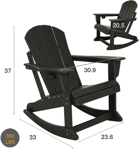 Vista 2 de Adirondack - Silla mecedora para patio al aire libre, sillas Adirondack de plástico HDPE resistente a la intemperie, silla de césped para porche