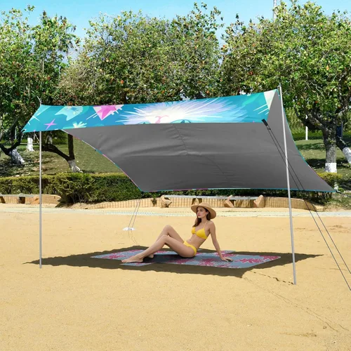 Vista 6 de Pink Blue Cats Foldable Beach Canopy UPF50+ Protection Waterproof Large Sun Shade with Carrying Bag for Camping, Fishing, Backyard Fun