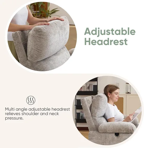 Vista 7 de Glider - Silla reclinable para guardería con reposabrazos ajustables, mecedora con masaje y calor, mecedora giratoria con reposacabezas ajustable