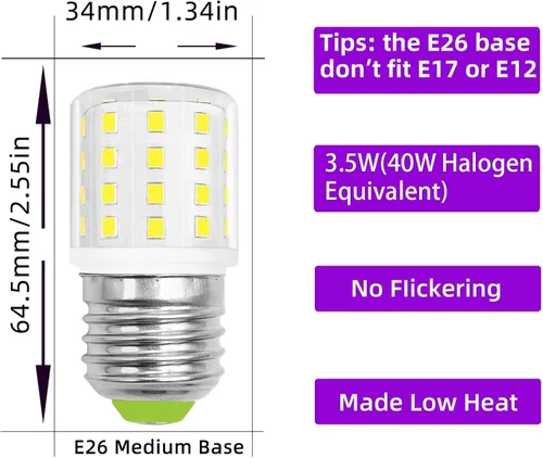 Vista 6 de Bombilla LED AC 100-265 V 3.5 W de repuesto para refrigerador KEI D34l luz blanca diurna 6000K E26 40W equivalente a halógeno 500Lm T10 bombillas