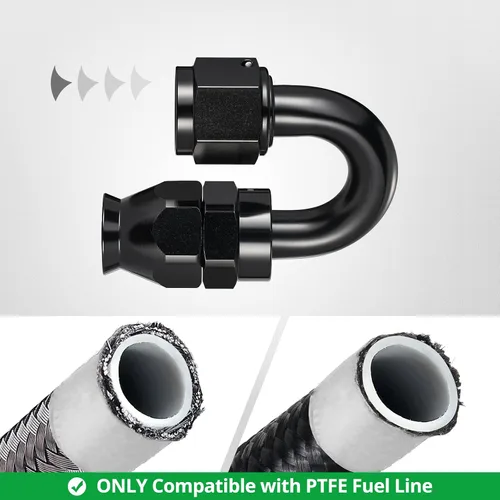 Vista 5 de EVIL ENERGY 8AN PTFE montaje extremo de manguera 180 grados negro para manguera de PTFE solamente 2PCS