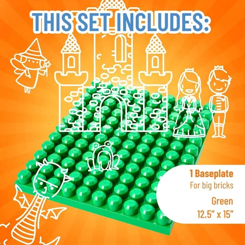 Vista 8 de Strictly Briks Placa base de bloque de construcción de juguete Mega Toy - Placa apilable de ladrillos para principiantes, clavijas grandes para Verde