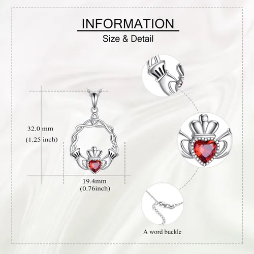 Vista 3 de URONE Claddagh Collar para mujer de plata de ley 925 con colgante de nudo celta irlandés, joyería de regalo